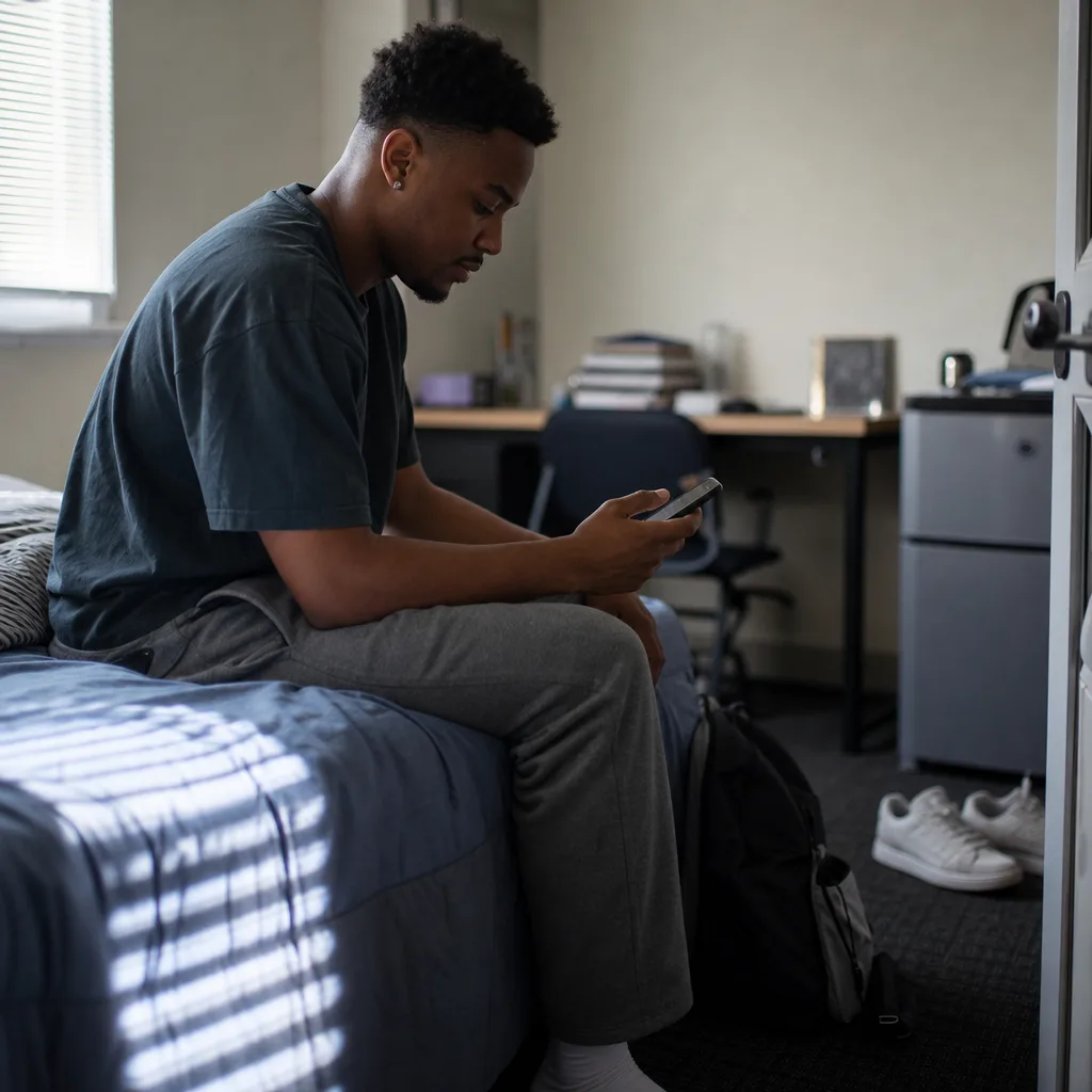 Man booking a Newark men's haircut appointment on his phone at home